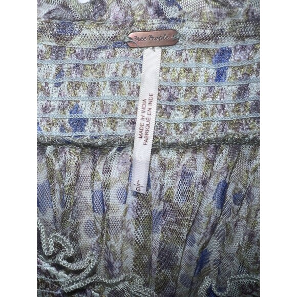 Free People Beatrice Top Womens L Floral Lace Smocked Lace Up Neckline Fairy - Picture 6 of 11